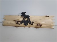 Cast Iron Moose Coat Hanger On Wood Slab