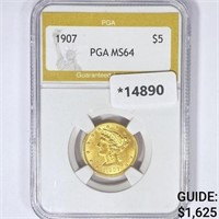 1907 $5 Gold Half Eagle PGA MS64