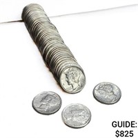 1943 Mercury SILV Dime Roll (50 Coins) BU