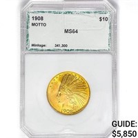 1908 $10 Gold Eagle PCI MS64 Motto