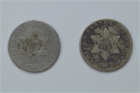 2 - 1852 Three Cent Silver's