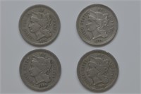 1869 70, 71 and 72 Three Cent Nickel's