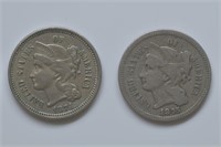 1874 and 1875 Three Cent Nickel's