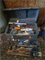 plastic tool box full of chisels & planes, etc