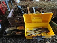 large lot of paint brushes, caulk guns, etc