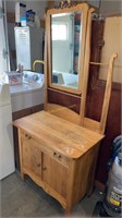 Antique Ash Commode w/towel bar and mirror