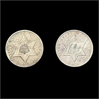 (2) 1859 US Silver Three Cents