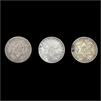 (3) 1854 US Silver Three Cents