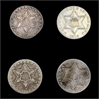 (4) 1858 US Silver Three Cents