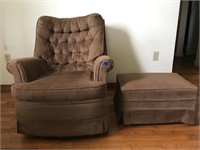 Swiveling Upholstered Arm Chair & Ottoman