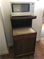 Wheeled Wooden Storage Cabinet & Microwave