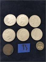 6 Eisenhower Dollars & Other Coins
