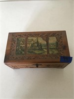 Vintage Wooden Jewelry Box & Jewelry