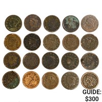 1817-1851 US Large Cents (20 Coins)