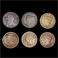(6) US Large Cents (1803, 1822, (2) 1848, 1851,