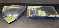 2 Loiseau De Bois Studio Art Glass Lg Tray & Plate