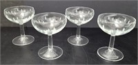 4 Retro Etched Cocktail Champagne Coupes