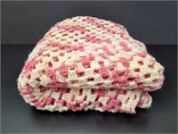 Hand Knitted Blanket Afgan Pink & White