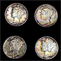 (4) US Mercury Silver Dimes (1941-D, 1942,