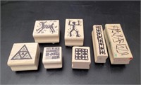 7 Wood Handle Rubber Ink Stamps
