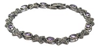 Vintage Gorgeous Amethyst/Marcasite Bracelet 10 G