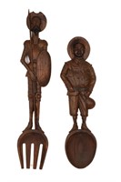 Carved Wooden Kitchen Spoon & Fork Decoratives