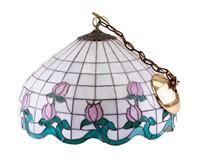 Hanging Slag Glass Lamp with Rose Design