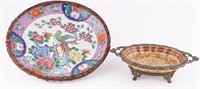 Chinese Plate & Brass Footed Dish
