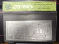 Silver $1000 Bank note with COA