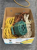 BOX OF EXTENSION CORDS & POWER CONTROL UNIT