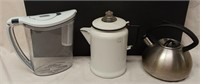 Enamelware Coffee Pot, SS Tea Kettle, Filter