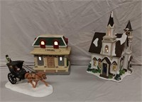 Collectible Lighted Ceramic Church & Library