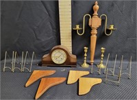 Mantle Clock, Candlesticks, Plate Holders