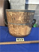 Antique Large Wood w/Double Iron Handle Bucket