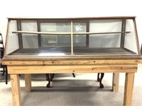 Atq Wood Framed Store Display Case, Glass Panels