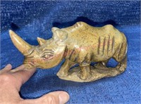 Vtg Carved Stone Rhino Sculpture 7in long