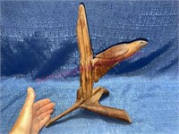 Hand carved wood bird sculpture - 12in tall