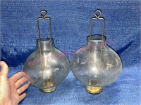Pair of hand blown glass hanging candleholders