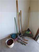 Yard tools, rake, bucket