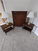 Dresser, side tables and lamps