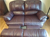 Leather loveseat, dual recliner, dark brown