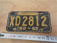 1962  INDIANA LICENSE PLATE