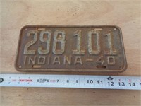1940  INDIANA LICENSE PLATE