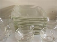 Twelve 8 X 8 Glass Snack Plates With Ten Cups