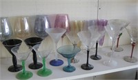 Assorted Martini Glasses & Colored Stemware