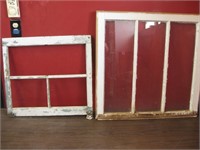 Two Vintage Wood Window Frames - One With Glass