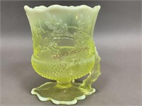 Acorn Pattern Vaseline Glass Spooner