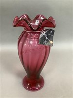 Fenton Cranberry Glass Ruffled Vase