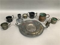 Assorted Metal Cups, Plate and More