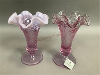 Pink Fenton Glass Ruffled Vases